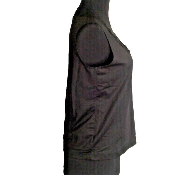 Chicos Size 1 M 8 Tank Top Black Sleeveless Lace Trimmed V Neck Stretch Layering - Picture 5 of 8